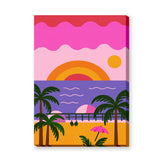Retro Beach Sunset Coastal Pop-Art Wall Art – Palm Trees and Ocean Pier