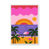 Retro Beach Sunset Coastal Pop-Art Wall Art – Palm Trees and Ocean Pier