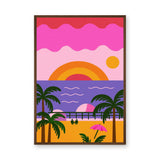 Retro Beach Sunset Coastal Pop-Art Wall Art – Palm Trees and Ocean Pier