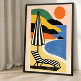Retro Beach Umbrella Coastal Wall Art – Ocean Lounge Chair Sunset