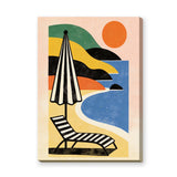 Retro Beach Umbrella Coastal Wall Art – Ocean Lounge Chair Sunset