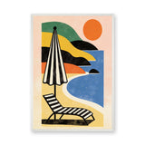 Retro Beach Umbrella Coastal Wall Art – Ocean Lounge Chair Sunset