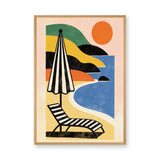 Retro Beach Umbrella Coastal Wall Art – Ocean Lounge Chair Sunset