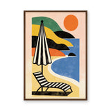 Retro Beach Umbrella Coastal Wall Art – Ocean Lounge Chair Sunset