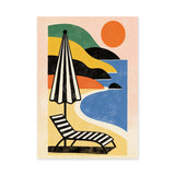 Retro Beach Umbrella Coastal Wall Art – Ocean Lounge Chair Sunset