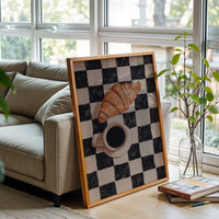 Retro Checkered Coffee and Croissant Wall Décor Poster | Funky Food & Drink Art | Retro Cafe Kitchen Print