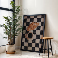 Retro Checkered Coffee and Croissant Wall Décor Poster | Funky Food & Drink Art | Retro Cafe Kitchen Print