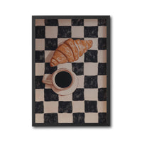 Retro Checkered Coffee and Croissant Wall Décor Poster | Funky Food & Drink Art | Retro Cafe Kitchen Print