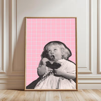 Retro Child on Phone Retro Wall Poster Wall Poster