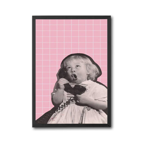 Retro Child on Phone Retro Wall Poster Wall Poster