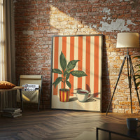 Retro Coffee Décor Print with Warm Stripes, Minimal Cafe Decor, Dining Room or Kitchen Wall Poster, Coffee Lover Gift