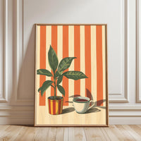 Retro Coffee Décor Print with Warm Stripes, Minimal Cafe Decor, Dining Room or Kitchen Wall Poster, Coffee Lover Gift