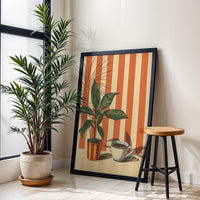 Retro Coffee Décor Print with Warm Stripes, Minimal Cafe Decor, Dining Room or Kitchen Wall Poster, Coffee Lover Gift