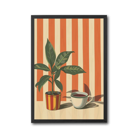 Retro Coffee Décor Print with Warm Stripes, Minimal Cafe Decor, Dining Room or Kitchen Wall Poster, Coffee Lover Gift