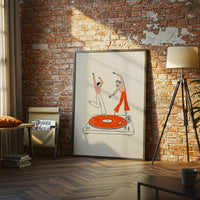 Retro Dancing Couple Illustration, Contemporary Music Inspired Fine Print, Retro Record Player Wall Print for Home Bar or Living Room