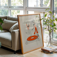 Retro Dancing Couple Illustration, Contemporary Music Inspired Fine Print, Retro Record Player Wall Print for Home Bar or Living Room