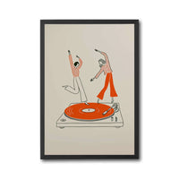 Retro Dancing Couple Illustration, Contemporary Music Inspired Fine Print, Retro Record Player Wall Print for Home Bar or Living Room