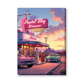 Retro Diner Vintage Wall Art – Pastel Neon Roadside Scene