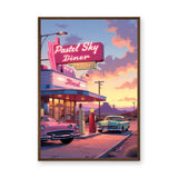 Retro Diner Vintage Wall Art – Pastel Neon Roadside Scene