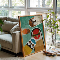 Retro Mid-Century Nosy Garden Birds Illustration Wall Décor Poster – Nostalgic Style Bird Artwork