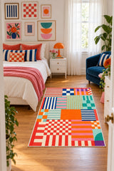 Retro Pattern Modern Area Rug in a bedroom