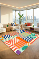 Retro Pattern Modern Area Rug in a living room