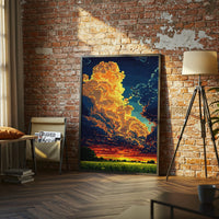 Retro Pixelated Sunset Landscape Décor Poster Wall Décor