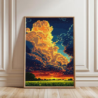 Retro Pixelated Sunset Landscape Décor Poster Wall Décor