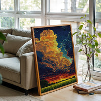 Retro Pixelated Sunset Landscape Décor Poster Wall Décor