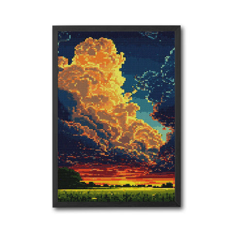 Retro Pixelated Sunset Landscape Décor Poster Wall Décor