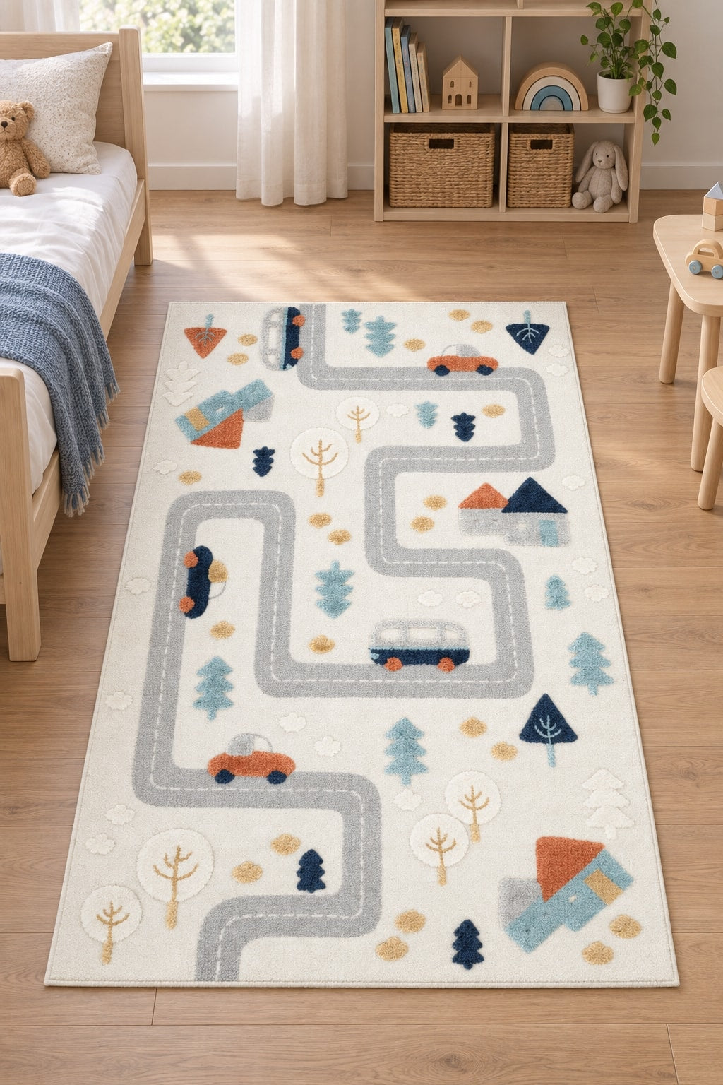 Retro Shag Kids Area Rug – Light Gray in a nursery
