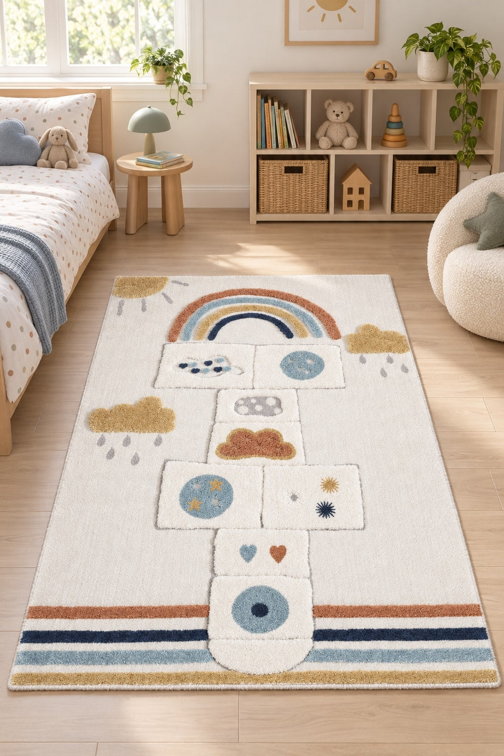 Retro Shag Kids Area Rug – Yellow in a nursery