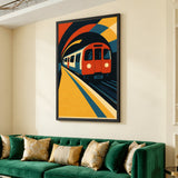 Retro Subway Train Geometric Wall Art – Red Train Tunnel Print