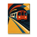 Retro Subway Train Geometric Wall Art – Red Train Tunnel Print