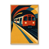 Retro Subway Train Geometric Wall Art – Red Train Tunnel Print
