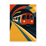 Retro Subway Train Geometric Wall Art – Red Train Tunnel Print