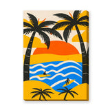 Retro Surf Sunset Pop-Art Wall Art – Tropical Waves and Palms