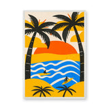 Retro Surf Sunset Pop-Art Wall Art – Tropical Waves and Palms