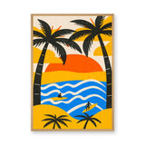 Retro Surf Sunset Pop-Art Wall Art – Tropical Waves and Palms