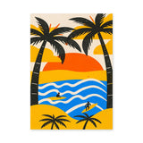 Retro Surf Sunset Pop-Art Wall Art – Tropical Waves and Palms