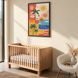 Retro Tropical Beach Wall Art – Colorful Palms, Suns and Waves