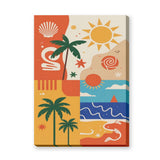 Retro Tropical Beach Wall Art – Colorful Palms, Suns and Waves