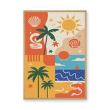 Retro Tropical Beach Wall Art – Colorful Palms, Suns and Waves