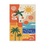 Retro Tropical Beach Wall Art – Colorful Palms, Suns and Waves