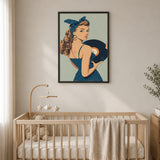 Retro Vinyl Girl Pop-Art Wall Art – Pin-Up Music Portrait in Blue