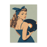 Retro Vinyl Girl Pop-Art Wall Art – Pin-Up Music Portrait in Blue