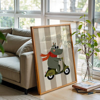 Rhinoceros on Scooter Illustration Décor Poster, Aesthetic Animal Wall Print