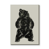 Roaring Bear Vintage Wall Art – Black Ink Illustration on Beige