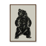 Roaring Bear Vintage Wall Art – Black Ink Illustration on Beige