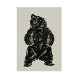 Roaring Bear Vintage Wall Art – Black Ink Illustration on Beige